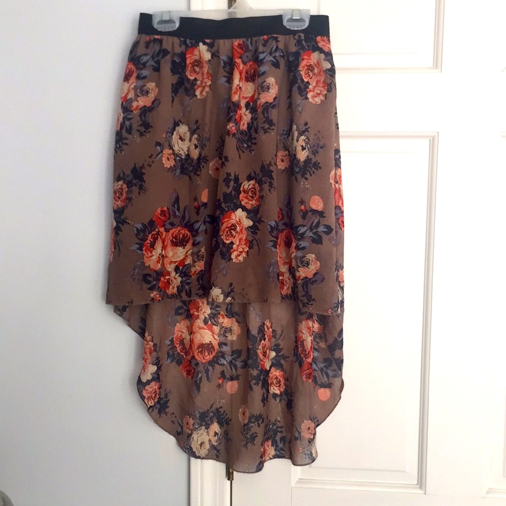 High low flowered skirt.